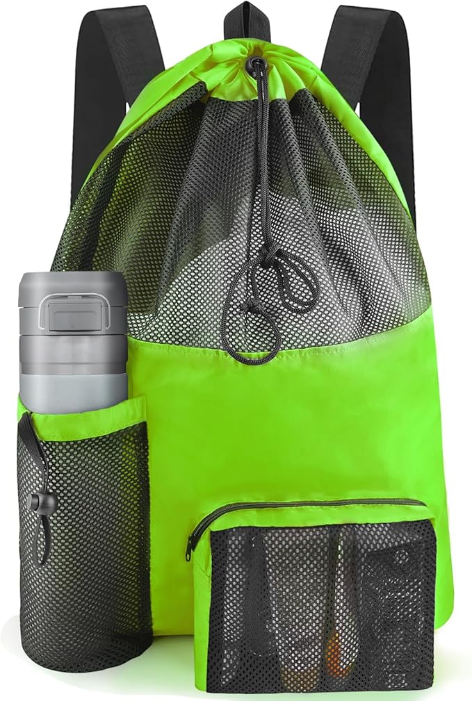 HOHOM Swim Mesh Beach Bag, Waterproof Gym Bags for Women and Men, Large Pool Bag Swimming Gear Drawstring Backpack