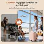 20" Ride-On Luggage with Child Seat, Hardside Carry-On Suitcase with Front Access Shockproof Silent Spinner Wheels, TSA Lock, Charging Port for Kids & Adults & Busy Moms