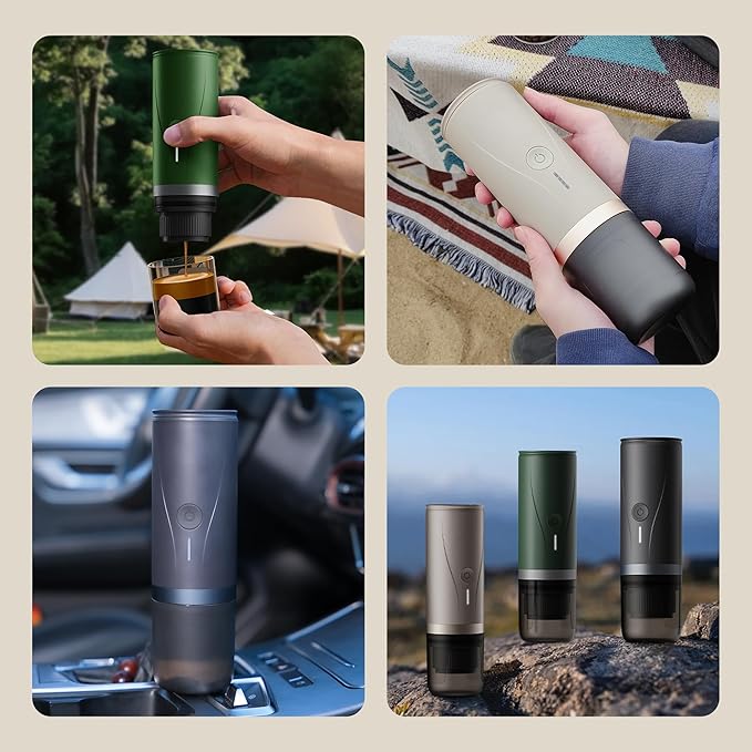 Portable Espresso Maker,Self-Heating Electric Mini Coffee Machine,Up to 20-Bar Pressure,Compatible with NS Capsules & Fine Grind,Coffee Maker for Outdoor Camping,Hiking,RV & Car, travel (Green)
