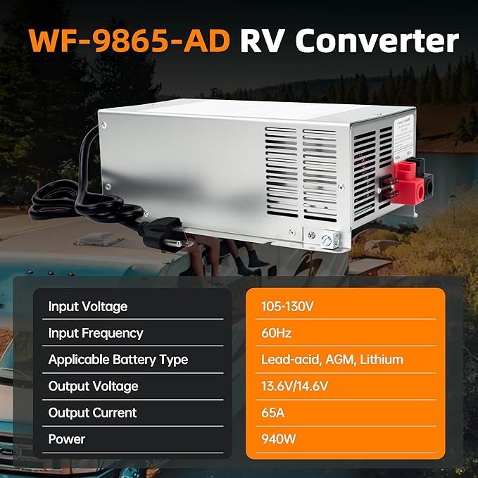 𝐔𝐩𝐠𝐫𝐚𝐝𝐞 WF-9865-AD 65 Amp RV Power Converter Charger, Replace for RV Camper WF-9800 Series, WF-9865, WF-9865-AD, for Lead-Acid/Lithium Battery Three-Stage Charge Rv Converter 65 Amp