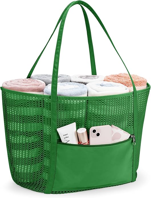 KALIDI Upgrade Version Beach Mesh Tote Bag MAX 27L Large capacity,Shoulder Bag Nylon Hobo Women Casual Foldable Beach Picnic