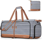 Lekesky Foldable Travel Duffle Bag for Women, 100L Large Duffel Bag with Separate Shoes Compartments & Straps, Carry On Weekend Bag for Women, Hospital, Overnight (Blue Stripes)