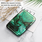 ELFISH Mini RFID Aluminum Wallet Credit Cards Holder Business Card Case Metal ID Case for Men Women (Greenblack Marble)