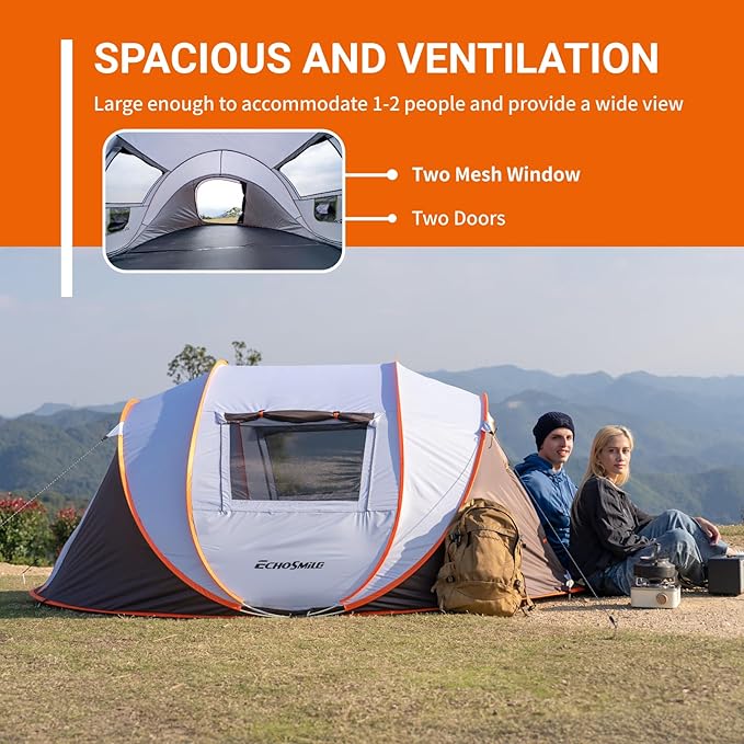 EchoSmile Pop Up Camping Tent, 2/4/6 Person Easy Setup Tent, Water Resistant Dome, Portable with Carry Bag