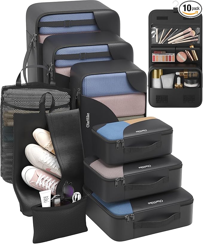 10 Set Packing Cubes for Travel, Gifts for Women Mom,Anti-Tearing Suitcase Organizer,OlarHike Vacation Essentials & Accessories for Cruise Ship
