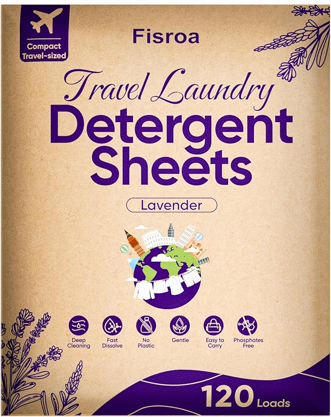 Travel Laundry Detergent Sheets Fisroa 120 Loads Eco-friendly Washing Detergent Sheets Plastic-Free Lavender Liquidless Laundry Strips for Camping Dorm