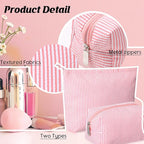 Huhumy 2 Pcs Makeup Bag Set Cute Cosmetic Pouch for Women Seersucker Travel Toiletry Bag Preppy Small Makeup Purse Pouch Aesthetic Skincare Brushes Storage Organizer for Valentine Women(Rose Pink)