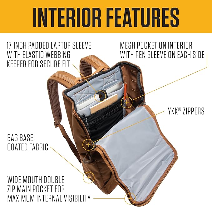 Carhartt 21L Top-Load Backpack, Durable Water Resistant Coated Canvas Base W/ 17" Laptop Sleeve, Port