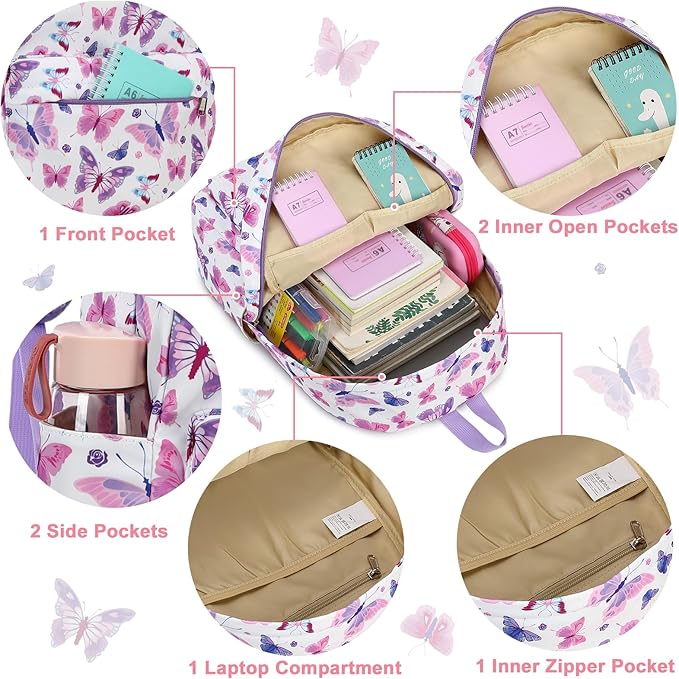 CAMTOP Preschool Backpack for Kids Girls Butterfly Toddler Backpacks Kindergarten School Bookbags(Age 3-8, Colorful Butterfly)