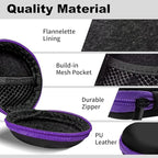 Round Earbud Case Portable EVA Carrying Case Storage Bag Cell Phone Accessories Organizer with Carabiner for Earphone, Earbud, Earpieces, SD Memory Card, Camera Chips, Purple