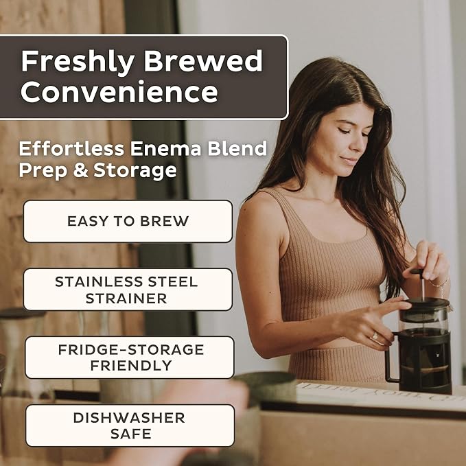 Trust Your Gut Premium Portable French Press Coffee Maker, Glass & Stainless Steel Enema Coffee Plunger, Durable and Heat-Resistant, Easy to Use, 1L Capacity