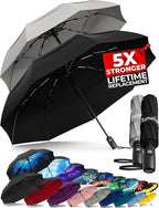 TUMELLA Strongest Windproof Travel Umbrella (Compact, Superior & Beautiful), Small, Wind-Tested, Light & Portable, Automatic Folding Rain Umbrella, Durable Premium Grip, Fits Car and Backpack