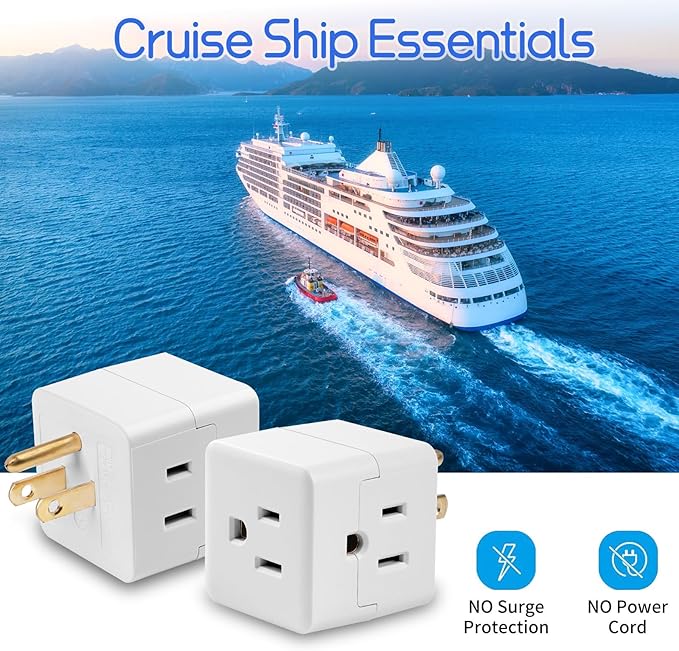 Outlet Splitter 3 Prong, Grounded Plug Extender, UL Listed 3 Outlet Wall Adapter Cube Tap, 90 Degree Wall Tap Triple Power Adapter, 3 Way Multi Outlet Plug Power Outlet Expander for Home or Travel