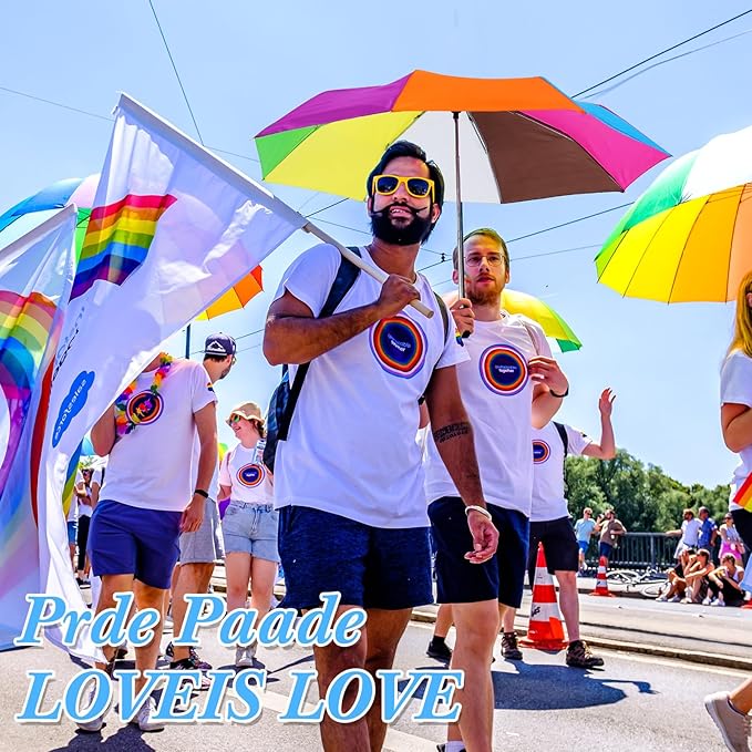 12 Pc Rainbow Umbrella Portable Tri Folded Pride Umbrella Windproof Compact Rain Parasol for Travel Beach Wedding Party