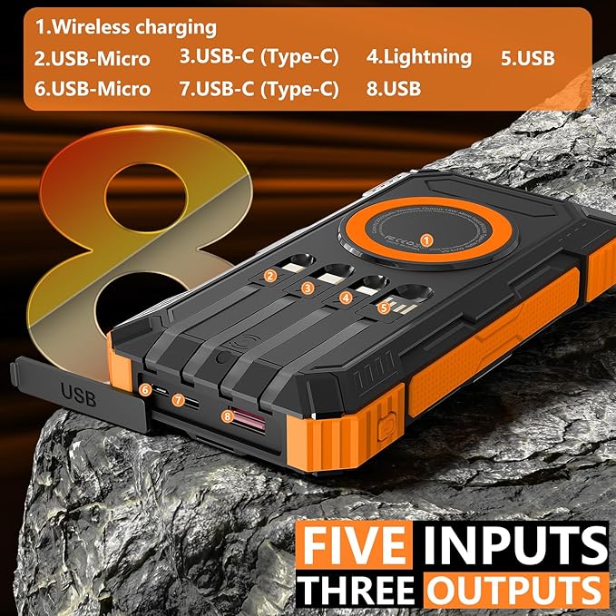Solar Charger Power Bank– Clearance! 20000mah 15W Wireless Charger with PD22.5W Fast Charging Port, Portable Solar Panel Charger, Phone Charger Built-in 4 Cables– Only $19.99