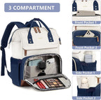 Focdod Laptop Backpack for Womem Work Bags: 17.3 Inch Travel BackPacks With USB Charging Port Anti Theft Fashion College BookBag Durable Back Pack Purse Bussiness Daypack for Nurse Teacher Navy Beige