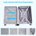 TABU 20" Ride on Luggage with Foldable Seat，Front-Opening Carry On Suitcase with Built-in USB & Type-C Port, TSA Lock and 360° Silent Spinner, for Kids & Adults, White