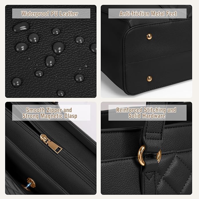 RAINSMORE Laptop Bag for Women 15.6 Inch Work Tote Bags Waterproof Leather Laptop Tote Professional Computer Briefcase