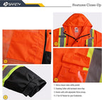 JKSafety Hi-Vis Reflective Safety Rain Jacket and Pants for Men Women Waterproof Rain Gears for Farming Fishing Work HV Rain Suit with Inner Mesh Lining and Pockets (117-Orange XL)