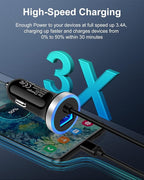 Cell Phone Car Charger for Samsung Galaxy A17 A16 A25 A15 5G A13 A14 A24 A03s S26 S25 S24 Ultra iPhone 17e 17 16e 16, USB C Cigarette Lighter Adapter Usbc Cord Fast Charging Typec Cargador Cable Auto