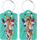 Luggage Tags for Suitcases, 2 Pack Cute PU Leather Suitcase Tag Identifiers TSA Approved with Stainless Steel Loop and Address Card for Baggage Tag for Travel Essentials Giraffe, by Chelmon