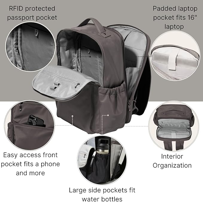 Baggallini Tribeca Expandable Laptop Backpack - 15"x11" Lightweight RFID Computer Bag for Work & Travel with Luggage Sleeve