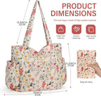 Corduroy Tote Bag for Women,Large Capacity Cute Tote Bags With 6 Pockets,Crossbody Shoulder Handbag for Work Travel Gym