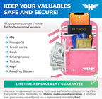 HERO Neck Wallet - RFID Blocking Passport Holder, Easy to Conceal Travel Pouch (Hot Pink)