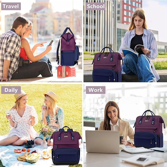 Laptop Backpack for Womem Work Bags: 15.6 Inch Travel BackPacks With USB Charging Port Anti Theft Fashion College BookBag Durable Back Pack Purse Bussiness Daypack for Nurse Teacher Purple Blue