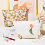 SOIDRAM 2 Pieces Flower Makeup Bag Large Floral Cosmetic Bag Capacity Canvas Travel Toiletry Bag Organizer Cute Makeup Brushes Aesthetic Accessories Storage Bag for Women, Embossed flower L White Pink