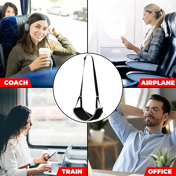 Airplane Foot Rest - Portable Foot Hammock for Plane Travel, Comfortable Airplane Footrest for Long Flights, Swelling Relief - Travel Essential