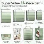 Veken 11 Set Compression Packing Cubes for Travel Essentials,Compressible Expandable Large Luggage Suitcase Organizer Bags for Clothing,Durable Space Saver Storage Bags(Matcha Green)