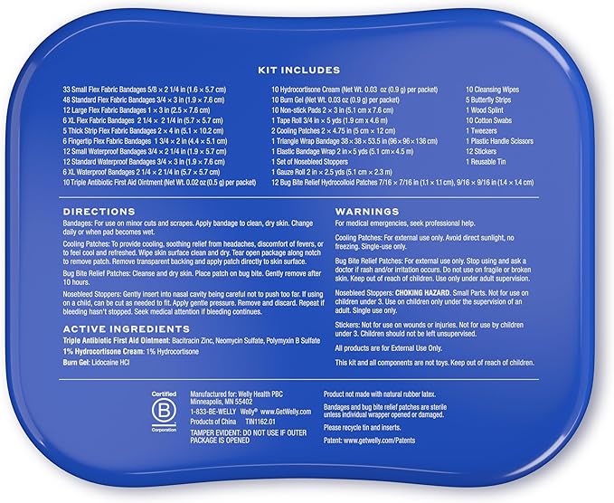 Welly Comprehensive First Aid Kit - FSA Eligible - Adhesive Bandages, Tape and Non-Stick Pads, Butterfly Strips, Cleansing Wipes, Ointments, Gauze, and More - 240 Pieces