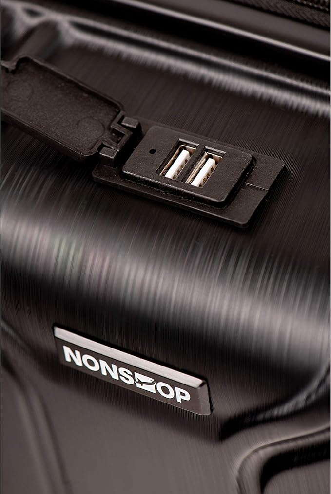 NONSTOP NEW YORK Luggage Expandable Spinner Wheels hard side shell Travel Suitcase Lightweight, TSA Lock, Double USB Port (Black, Checked-Medium 24-Inch)