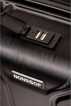 NONSTOP NEW YORK Luggage Expandable Spinner Wheels hard side shell Travel Suitcase Lightweight, TSA Lock, Double USB Port (Black, Checked-Medium 24-Inch)