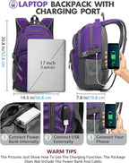 ProEtrade Extra Large Backpack Bookbag for College Laptop Travel, Fit Laptop Up to 17 inch with USB Charging Port Multi Compartment Anti theft, Gift for Women Men (Light Purple)