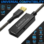 Active USB Extension Cable 150 Feet, USB 2.0 A Male to Female Repeater Cord, with 3 Extension Chipsets Signal Booster, 22AWG Tinned Pure Copper, (AC Power Supply Included)