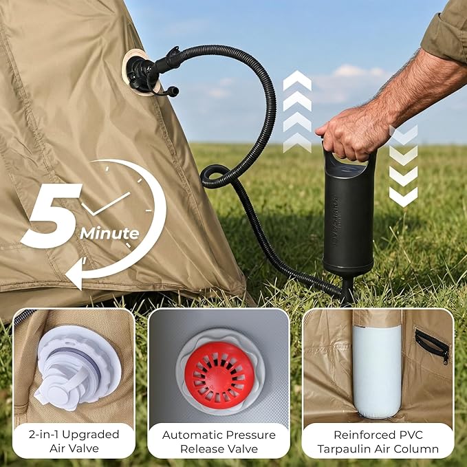 VINGLI Inflatable Camping Tent, All-Weather Inflatable Hot Tents with Stove Jack, Blow Up Tent for Camping with Mesh Doors & Windows, Inflatable Air Tents for Camping Adult