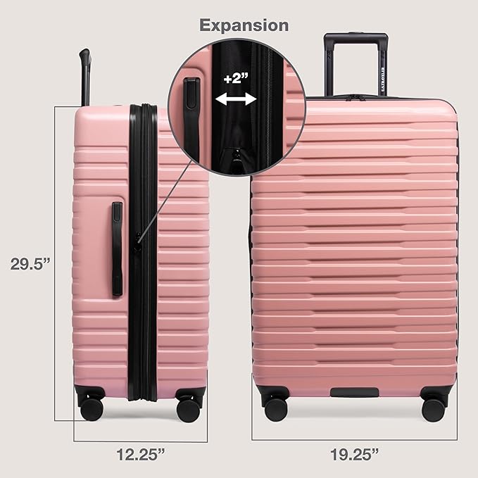 U.S. Traveler Boren Expandable Hardside Rugged Travel Luggage with 8 Spinner Wheels, Rose Pink, Checked-Large 30-Inch