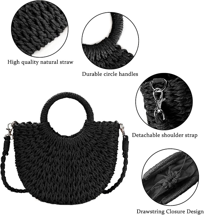 Womens Straw Beach Bag Woven Crossbody Shoulder Bags Top Handle Satchel Handbag Purse for Summer