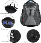 KROSER Travel Laptop Backpack 17.3 Inch XL Computer Backpack with Hard Shell Saferoom RFID Pockets Water-Repellent Business College Daypack Stylish Bag for Men/Women-Black Grey