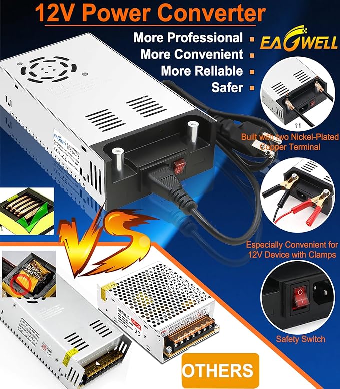 EAGWELL New Version Converter, 110V to 12V Converter DC Power Supply 12V Power Supply DC Switch Transformer for RV, Pump, LED Strip, LCD Monitor