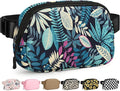Pritent Fanny Packs for Women Cross Body Bag Waterproof Belt Bag with Adjustable Strap and Zipper Back Pocket Small Crossbody Bags Fashion Waist Packs for Workout Travelling(Tropical Leaf)