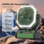 Allsion Camping Fan - 24000mAh Portable Fan, Rechargeable Fan with Light & Remote, Battery Powered Fan 4 Speed Strong Airflow, Desk/Camping/Outdoor/Gym Fan for Office Travel Treadmill Camping Gear