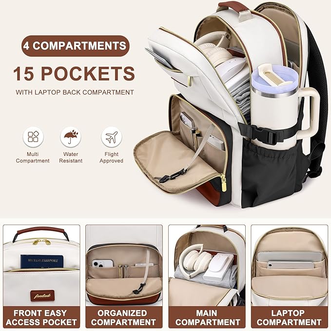 Focdod Laptop Backpack for Women Bookbag: 15.6 inch Work Backpacks with Pouch Pocket for Large Capacity Cup & USB Charger College Book Bag Travel Business Nurse Teacher Bookbags Anti-theft Back Pack