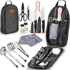Wealers Camp Kitchen Cooking Utensil Set Travel Organizer Grill Accessories Portable Compact Gear for Backpacking BBQ Camping Hiking Travel Cookware Kit Water Resistant Case