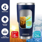 D·S 30 oz Navy Tumbler Stainless Steel Double Wall Vacuum Insulated Mug with Straw and Lid, Cleaning Brush for Cold and Hot Beverages