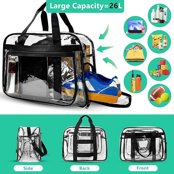Large Clear Beach Bag with Shoe Compartment, Clear Duffle Heavy Duty Bag Gym Tote Travel Bag for Women Men