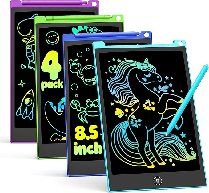 TECJOE 4 Pack LCD Writing Tablet, 8.5 Inch Colorful Drawing Board, Kids Travel Games Activity Learning Toys, Birthday Gifts for 3-8 Year Old Boys Girls Toddlers Preschooler