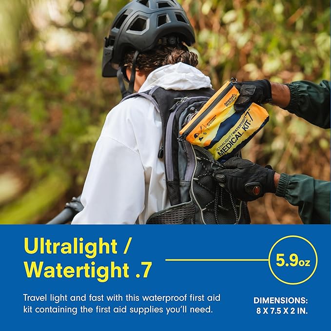 Adventure Medical Kit Ultralight/Watertight Medical Kit .7 - Up to 3 People, Up to 3 Days - Includes Bandages, Blister Essentials & More - Perfect for Hiking, Biking & Climbing